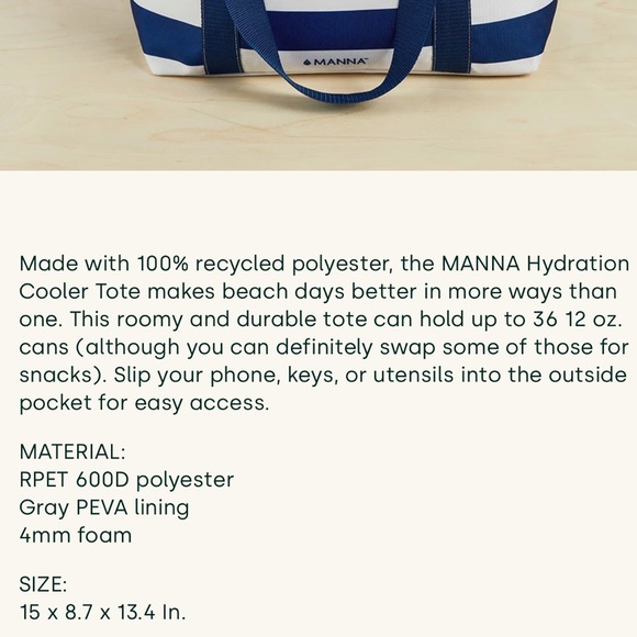 🆕 MANNA Insulated hydration Nautical Cooler Tote Bag in Navy Blue and White - Picture 2 of 3